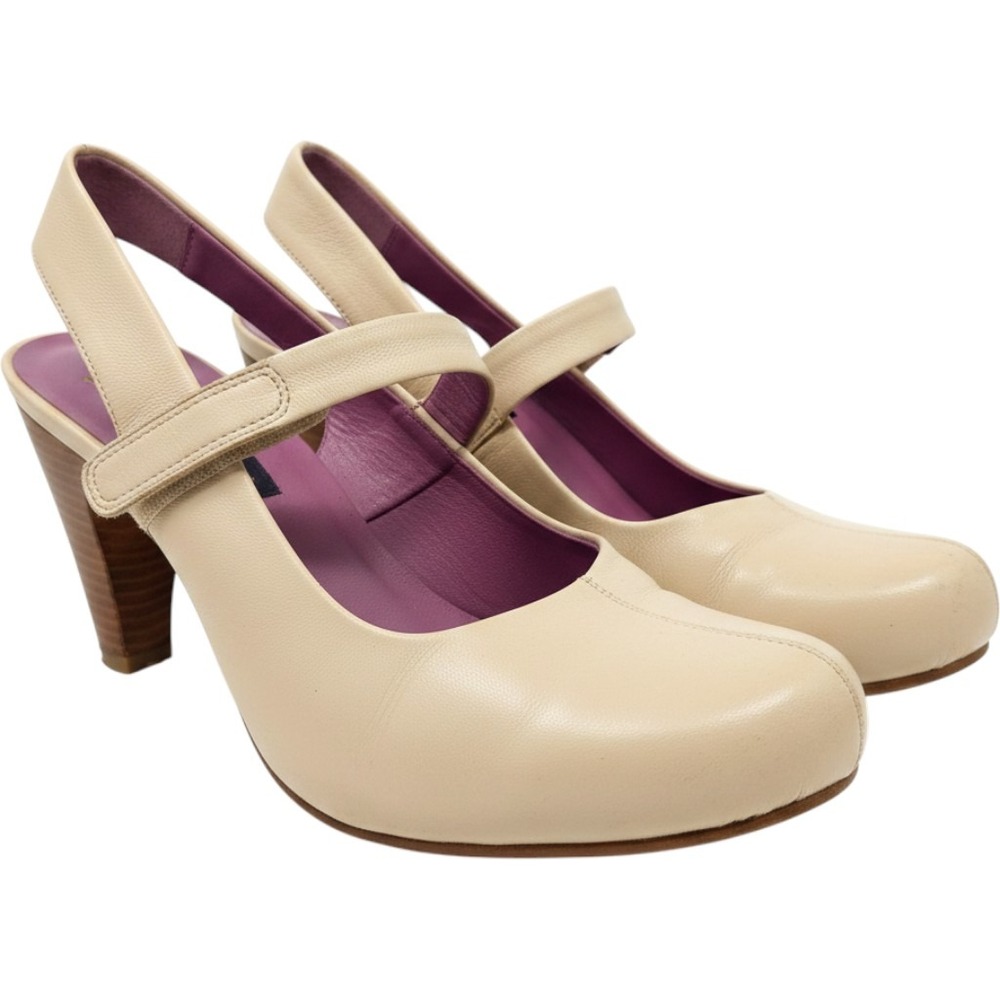 Tsubo Cream Leather Mary Jane Heels AF4-CREM Magenta Lining Size US 6 EUR 36